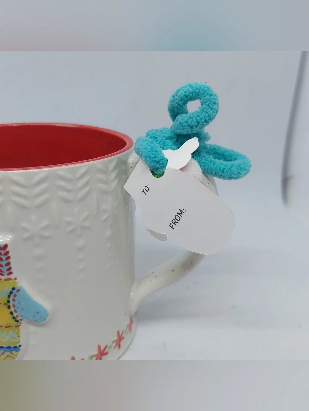 Anthropologie Mug Mitten Glove Christmas Design Letter 